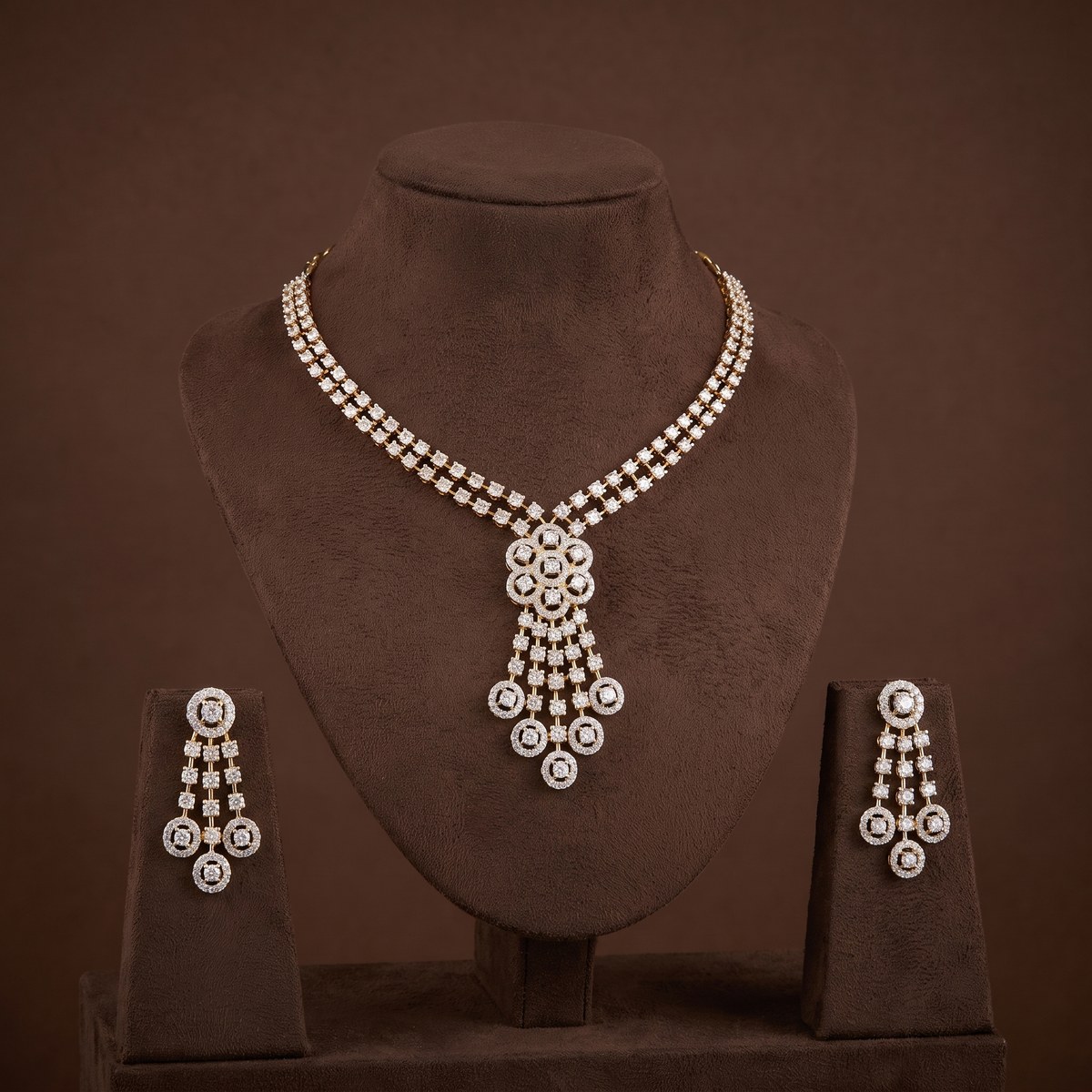 Three-row diamond set