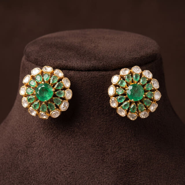 Emerald Polki Floral Studs