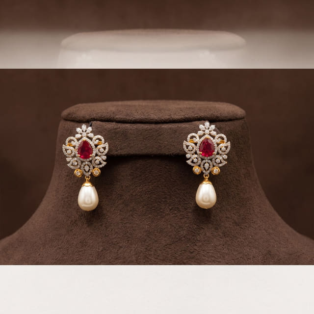 Ruby and Pearl Drop Earrings