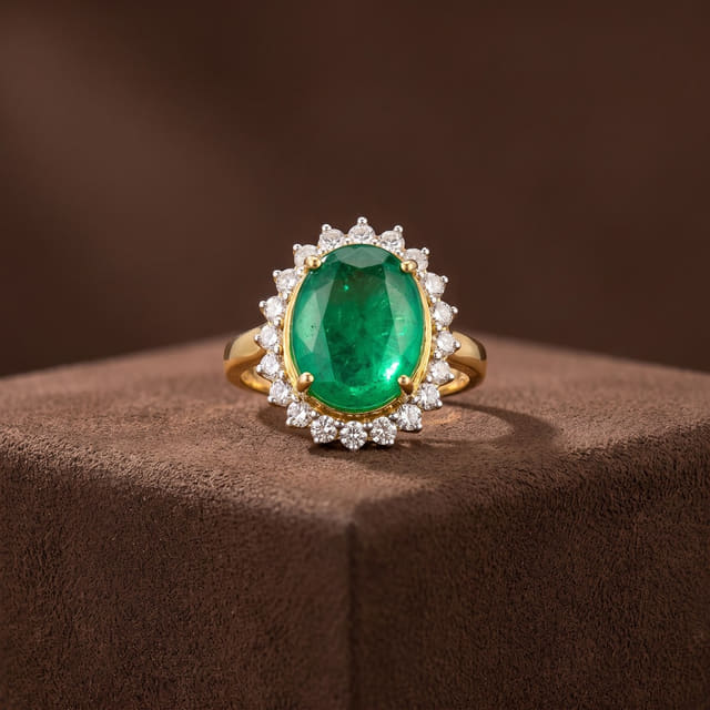Emerald Cabochon Halo Ring