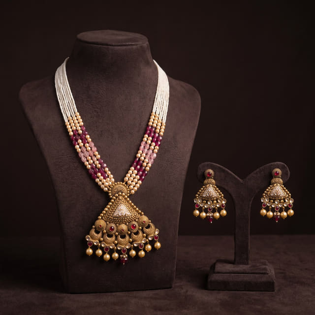 Rose Bead Fan Pendant Set