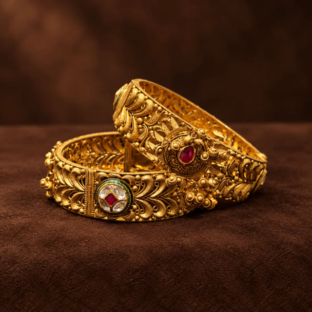 Carved Gold Ruby Kada