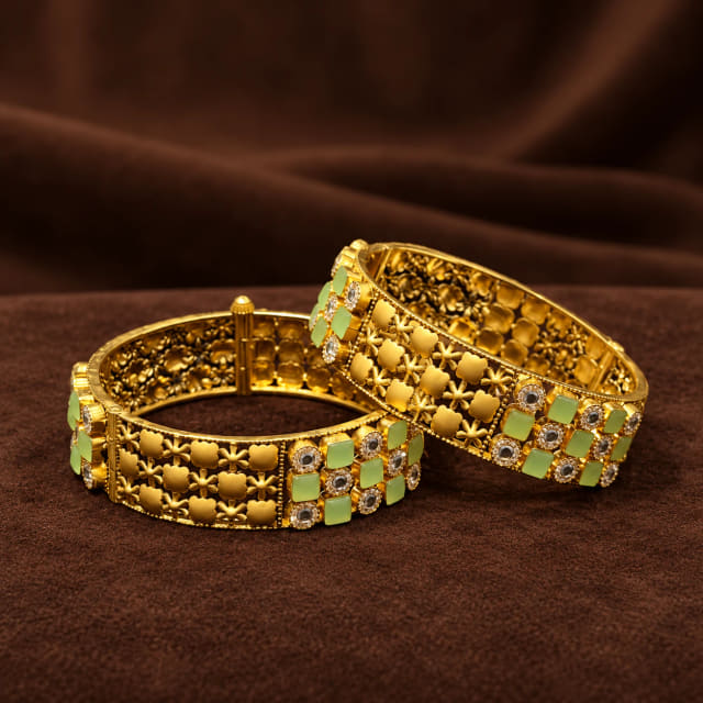 Green Panel Gold Bangles