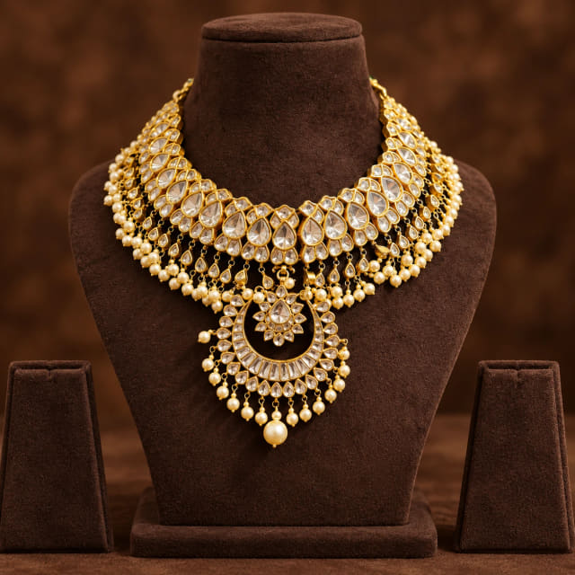 Kundan Black Bead Chandbali Choker