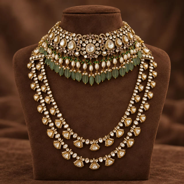 Kundan Emerald Layered Haar