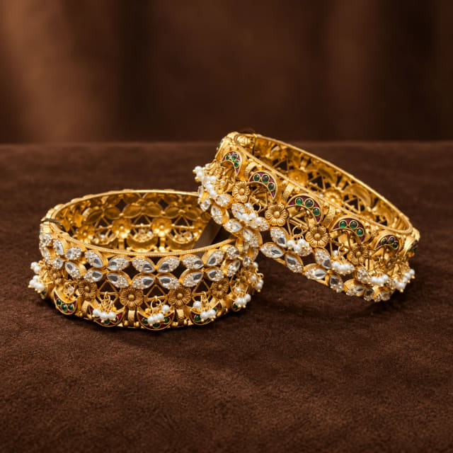 Kundan Pearl Fringe Bangles
