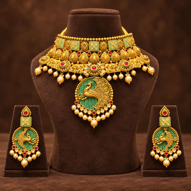 Peacock Enamel Choker Set