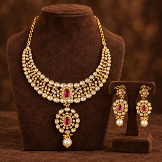 Pearl Kundan Pendant Set