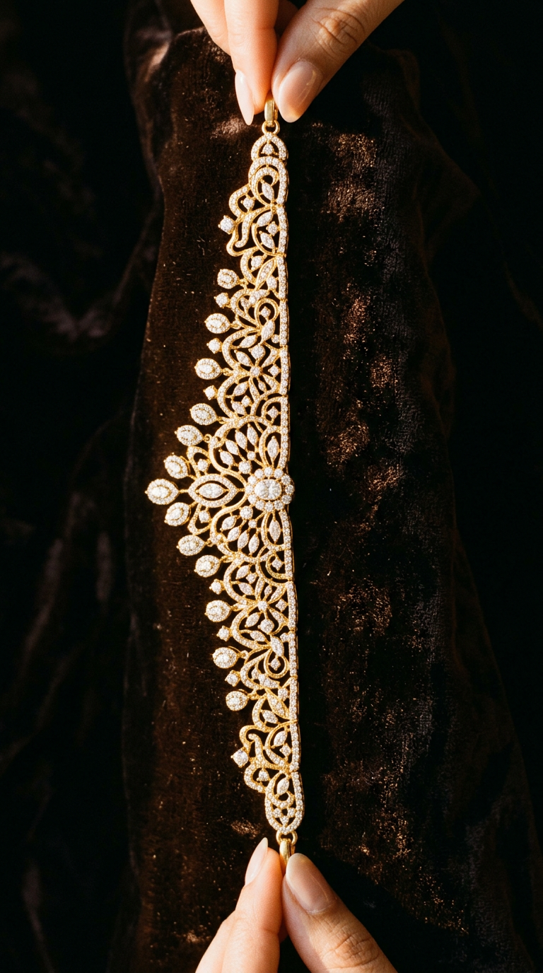 Bridal necklace against velvet