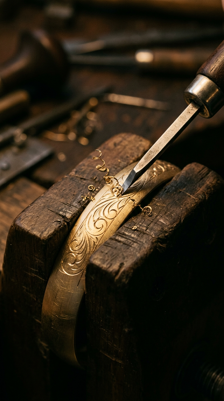 Hand-engraving a gold bangle