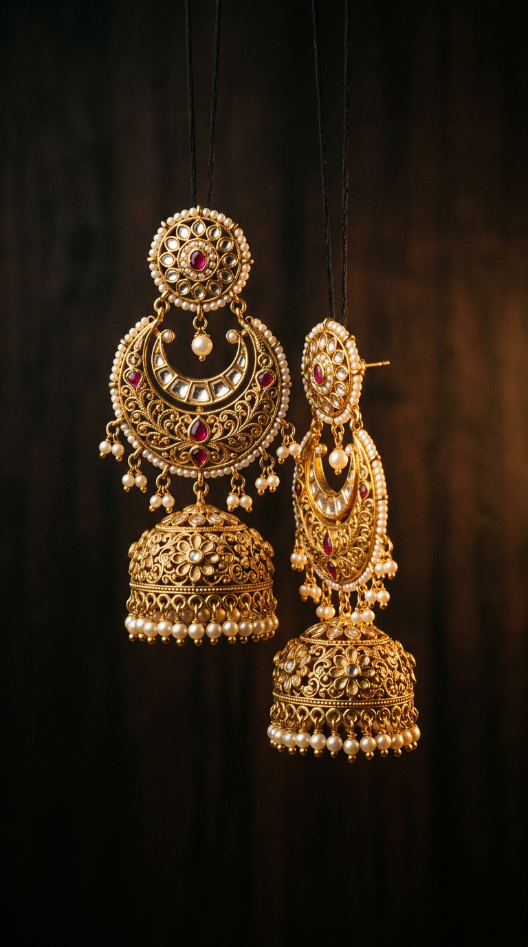Chandbali jhumkas turning in the light